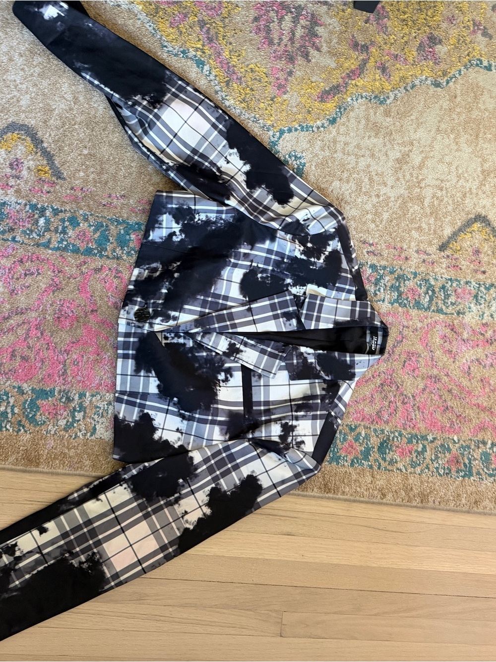 Plaid & Paint-Effect Women’s Blazer Jacket - Black & White